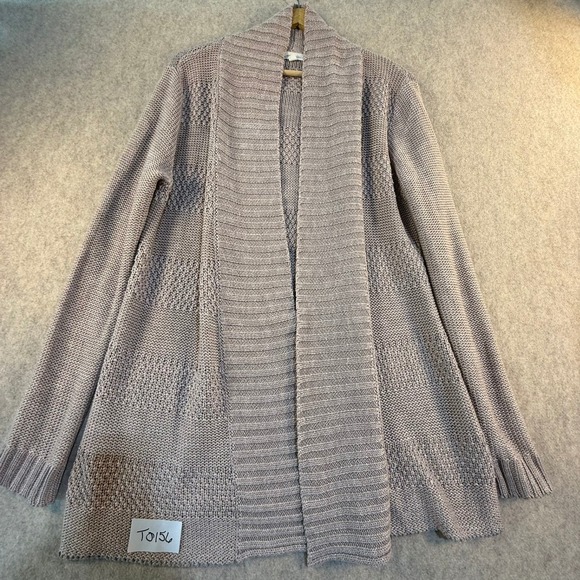 Honey Punch Sweaters - Honey Punch Womens Mauve Open Front Cardigan Sweater Mixed Stitch Medium